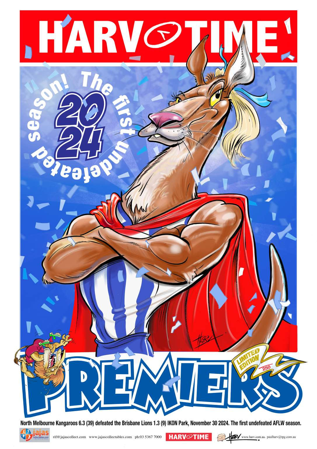 North Melbourne Kangaroos 2024 AFLW Premiers, Harv Time Poster
