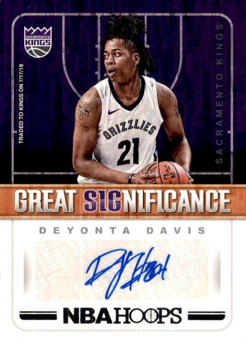 Deyonta Davis, Great Significance Auto, 2018-19 Panini Hoops Basketball NBA