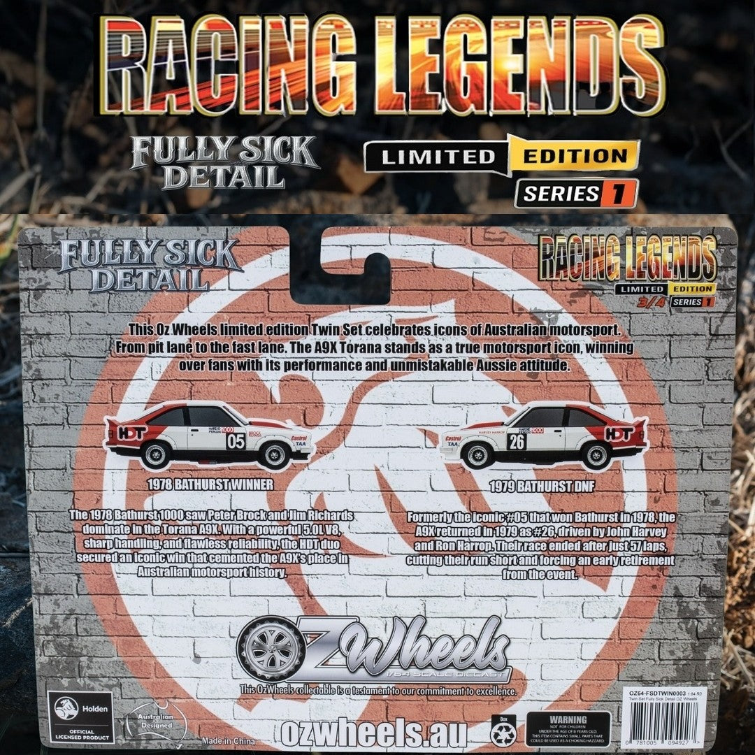 Oz Wheels Racing Legends FSD, Bathurst Twin Set - #05 1978 Winner & #26 Holden A9X Torana, 1:64 Scale Diecast Car