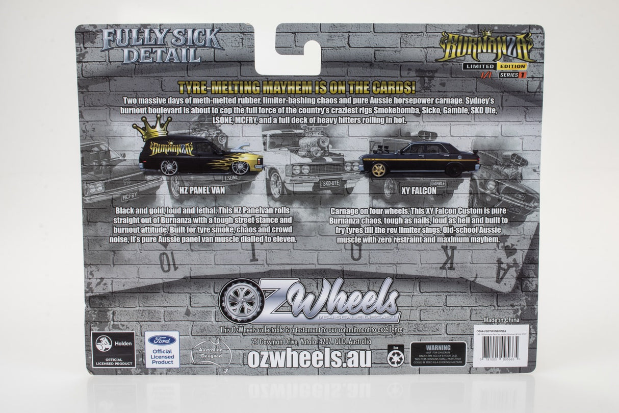 Oz Wheels Burnanza FSD, Holden HZ Panel Van & Ford XY Falcon Twin Set, 1:64 Scale Diecast Car