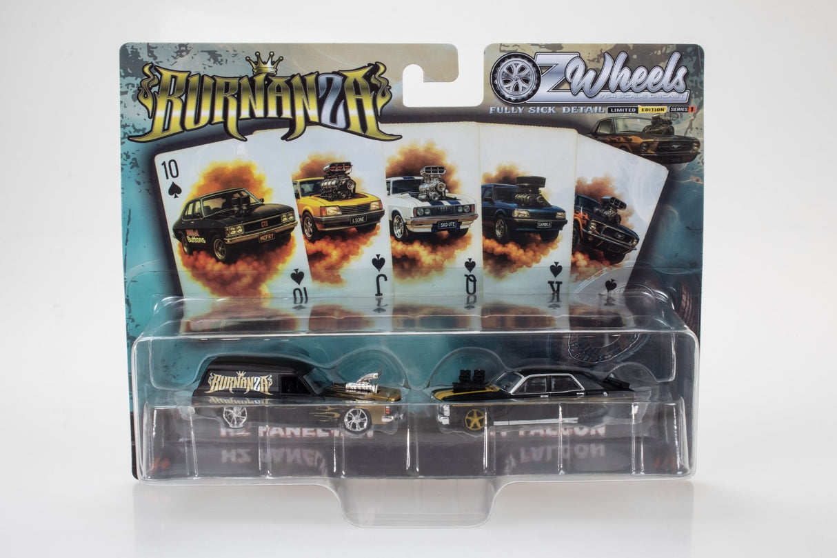 Oz Wheels Burnanza FSD, Holden HZ Panel Van & Ford XY Falcon Twin Set, 1:64 Scale Diecast Car