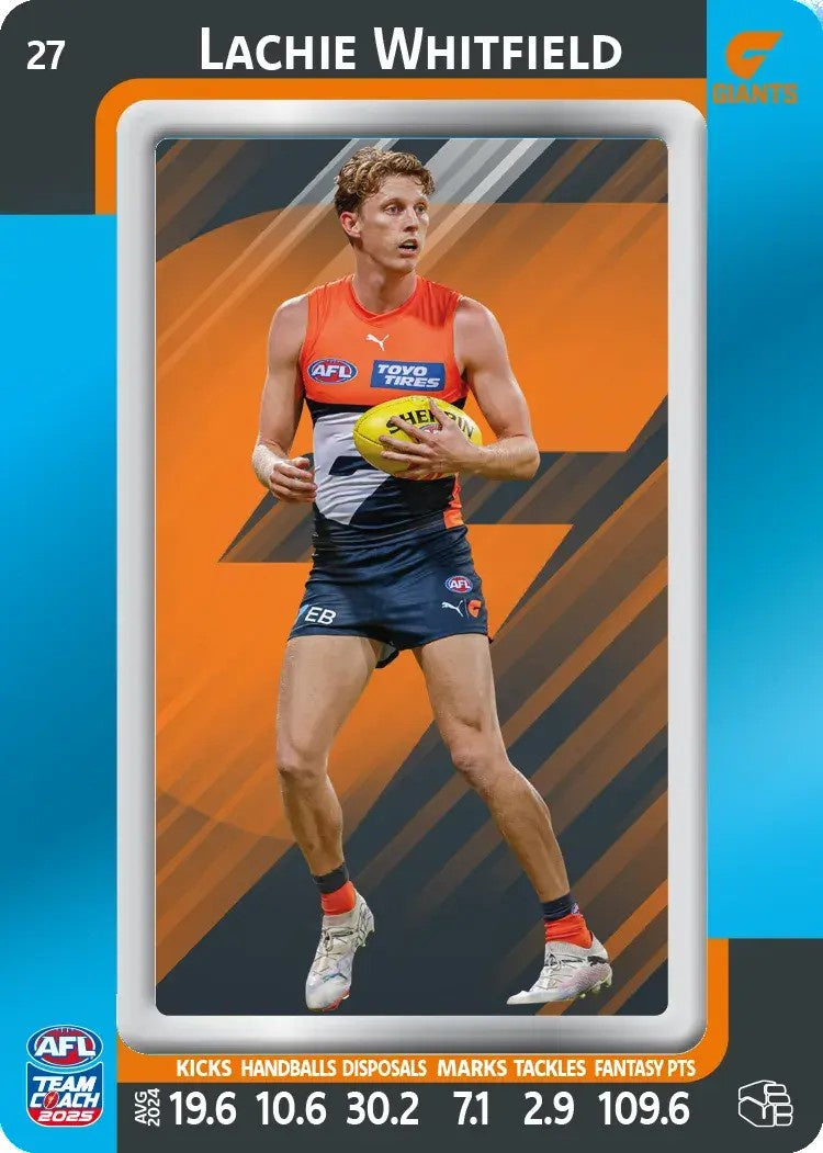 Lachie Whitfield, #27, Blue Parallel, 2025 Teamcoach AFL