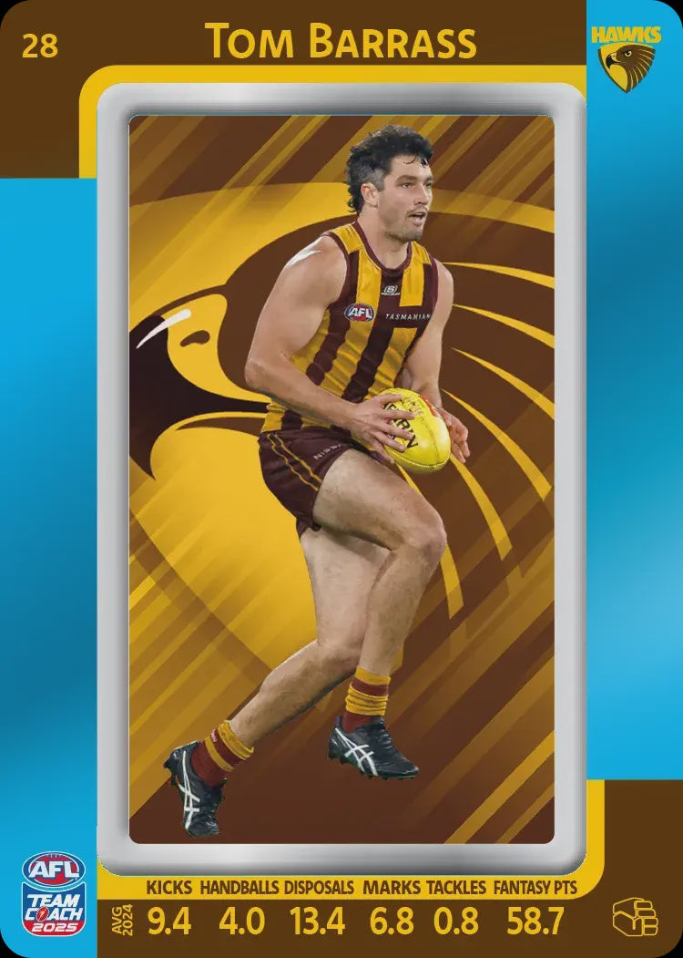 Tom Barrass, #28, Blue Parallel, 2025 Teamcoach AFL