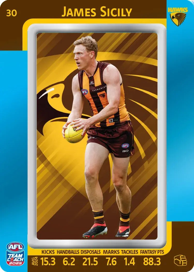 James Sicily, #30, Blue Parallel, 2025 Teamcoach AFL
