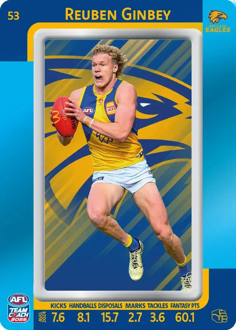 Reuben Ginbey, #53, Blue Parallel, 2025 Teamcoach AFL