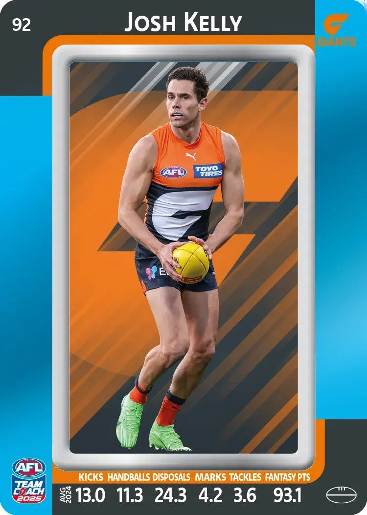 Josh Kelly, #92, Blue Parallel, 2025 Teamcoach AFL