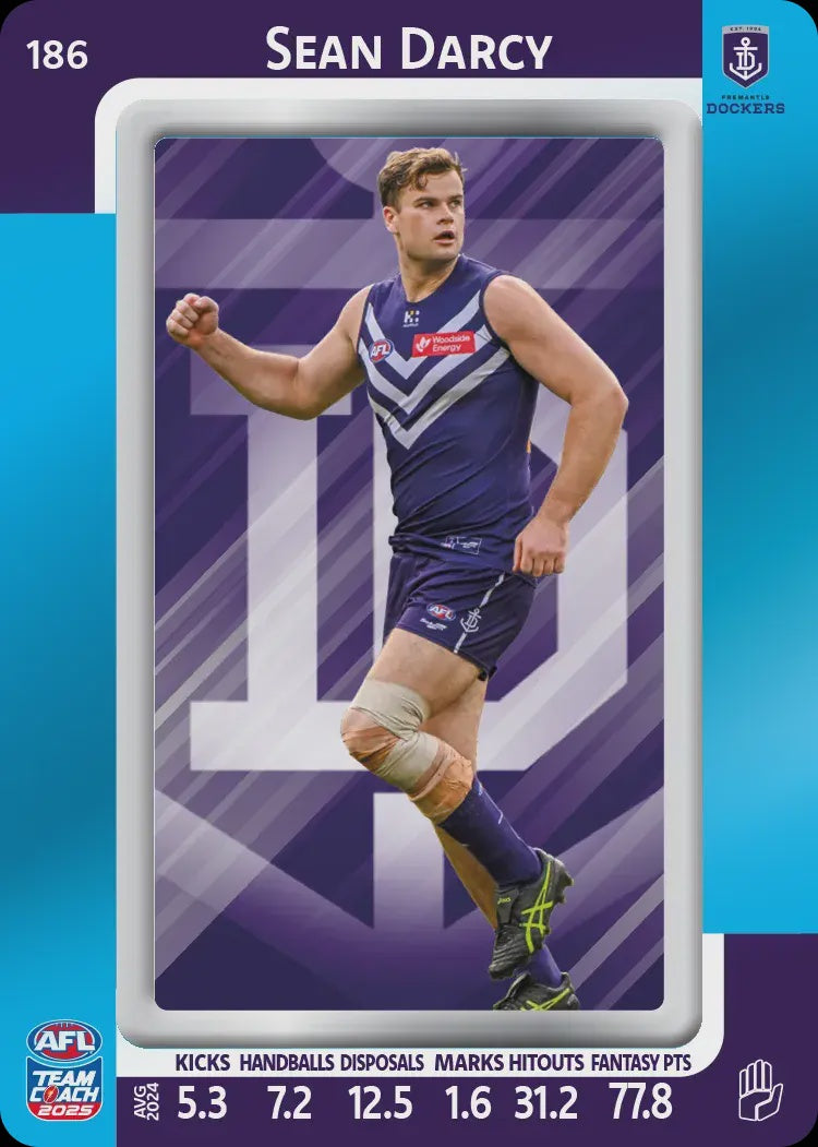 Sean Darcy, #186, Blue Parallel, 2025 Teamcoach AFL