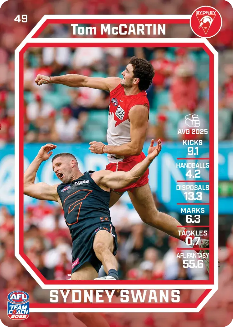 2026 Teamcoach AFL Common Cards - Cards 1 to 100 - Pick Your Card