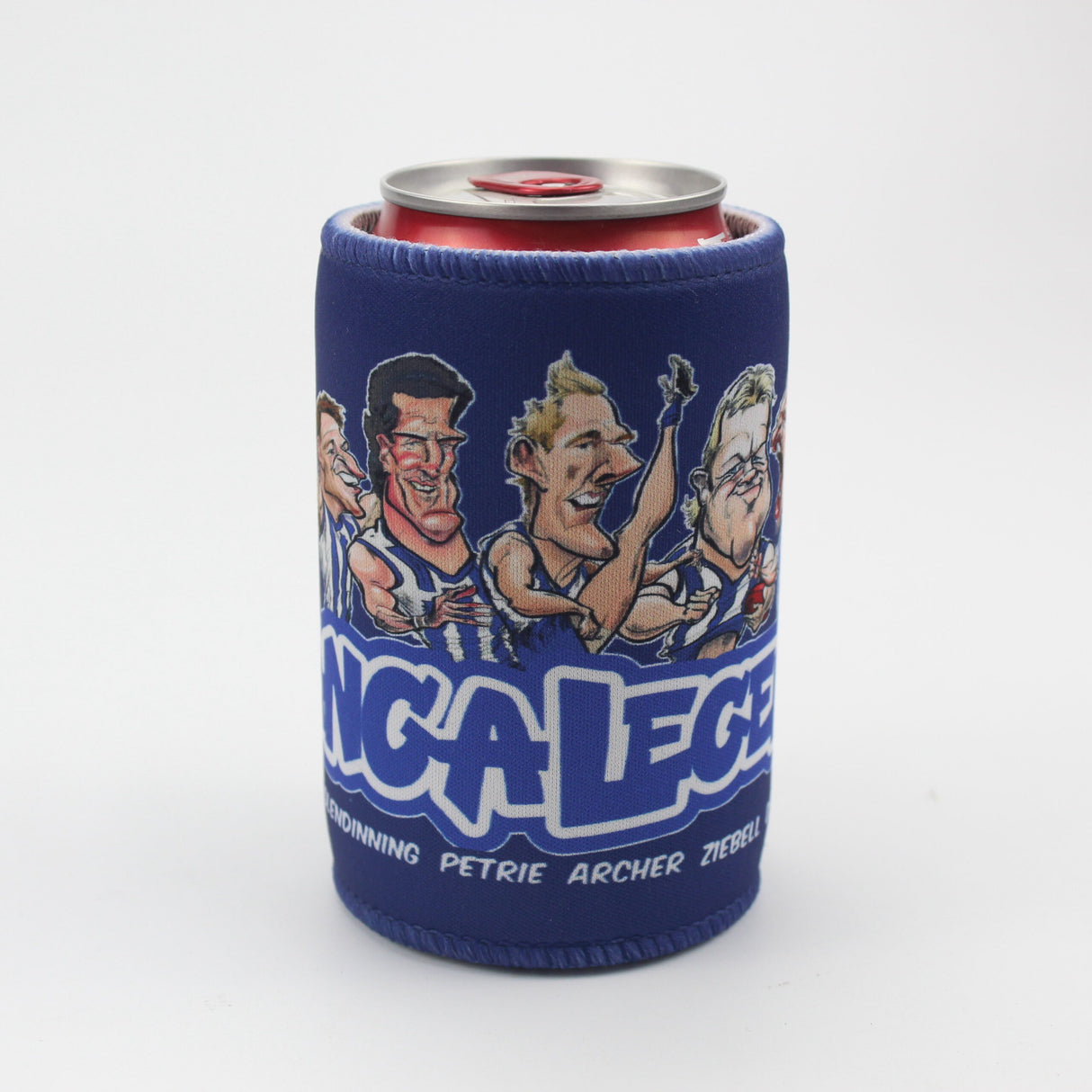 North Melbourne Kangas Player Legends Caricature Stubby Holders. Art by HarvTime.