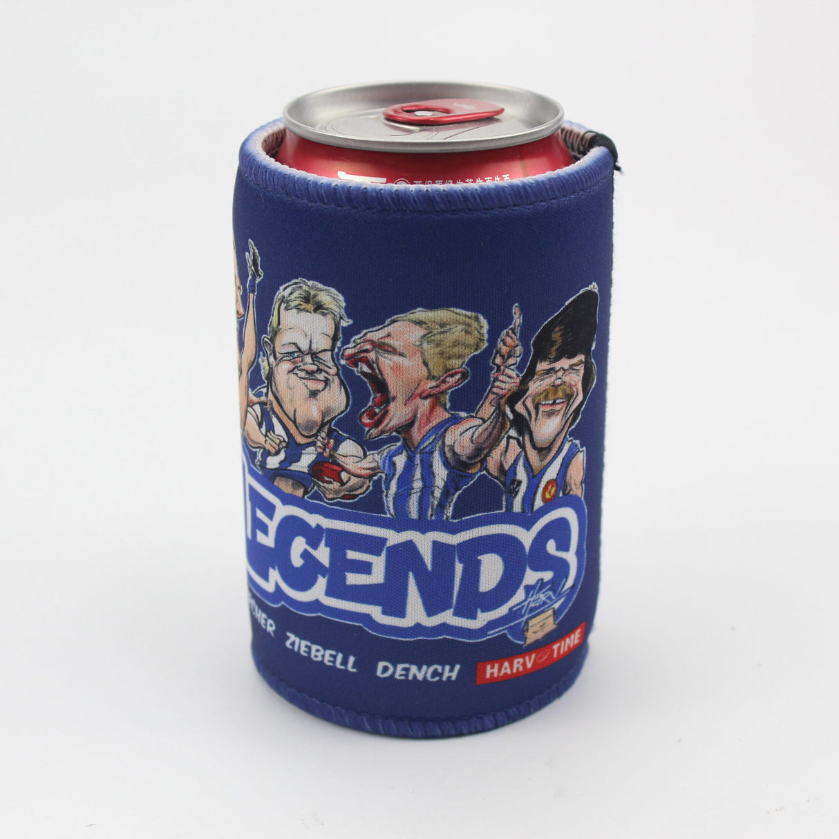 North Melbourne Kangas Player Legends Caricature Stubby Holders. Art by HarvTime.