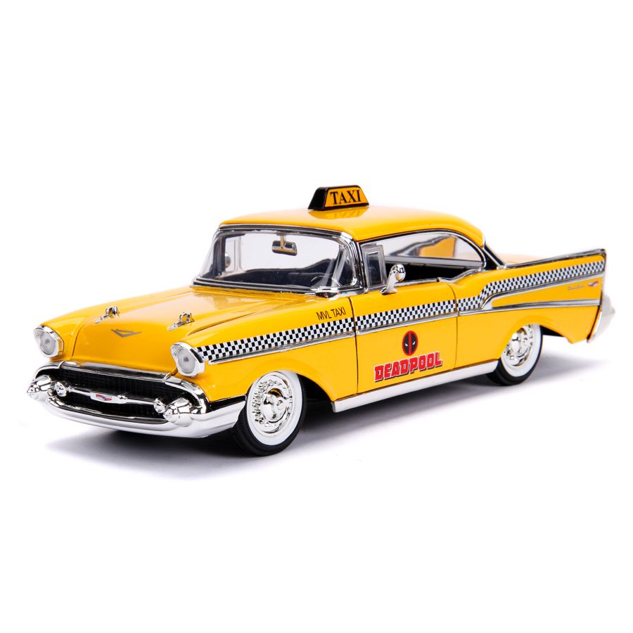 Deadpool (Comics) - 1957 Chevy Bel Air Taxi Hollywood Ride 1:24 Scale Diecast Vehicle with Deadpool