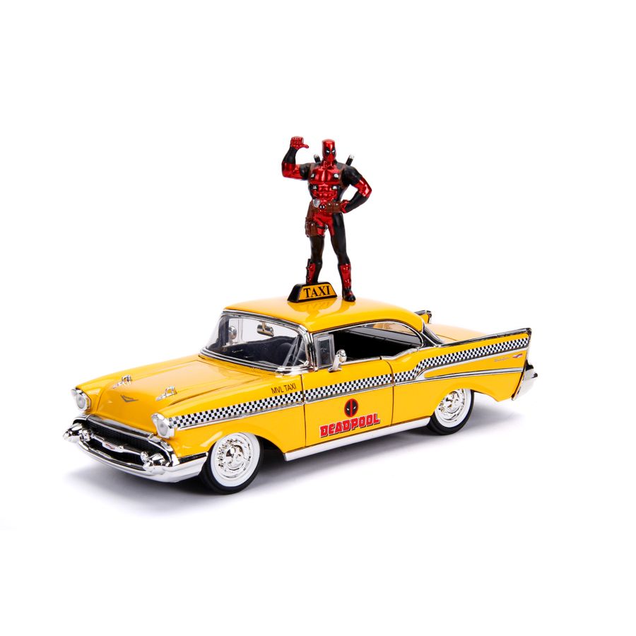 Deadpool (Comics) - 1957 Chevy Bel Air Taxi Hollywood Ride 1:24 Scale Diecast Vehicle with Deadpool