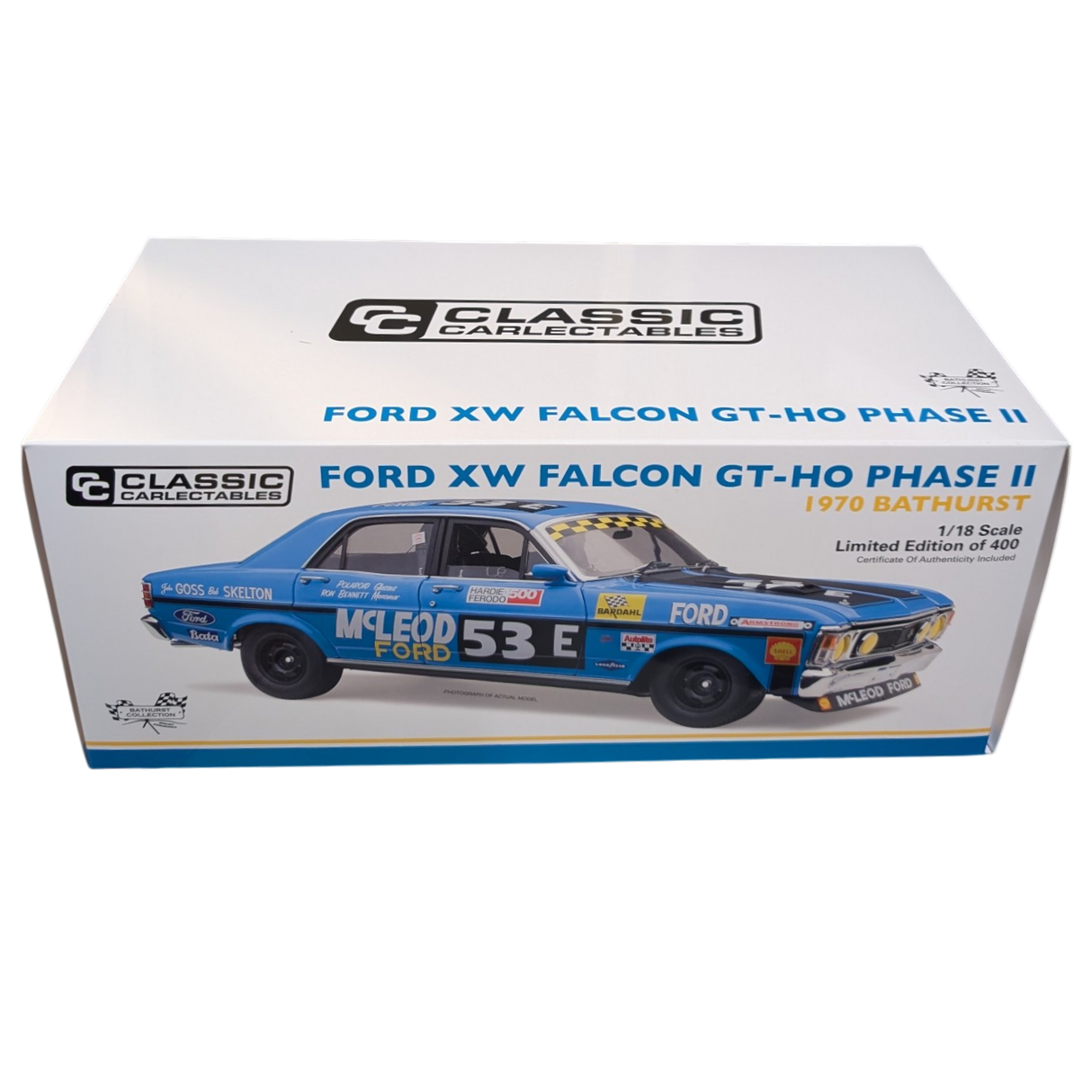 Classic Carlectables Ford XW Falcon Phase II 1970 Bathurst John Goss/Bob Skelton 53E, 1:18 Scale Diecast Model Car
