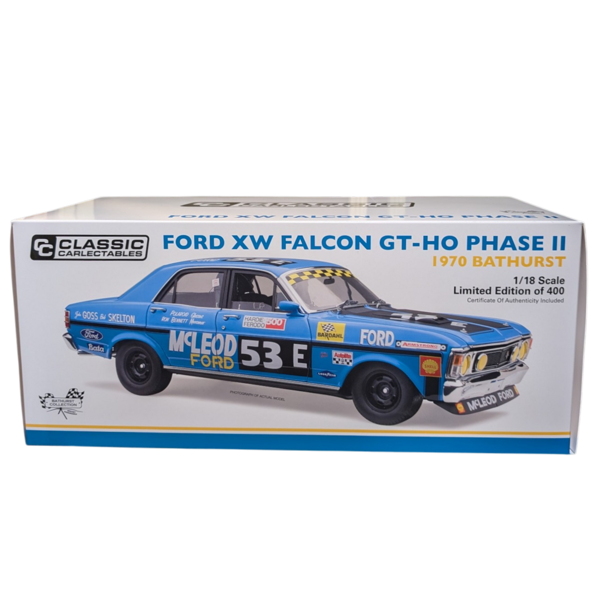 Classic Carlectables Ford XW Falcon Phase II 1970 Bathurst John Goss/Bob Skelton 53E, 1:18 Scale Diecast Model Car