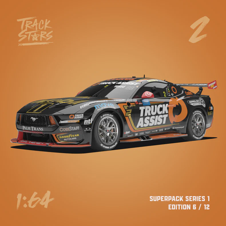 TrackStars Mobil 1 Truck Assist Racing #2 Ford Mustang GT Supercar - 2024 Sydney SuperNight - Ryan Wood, 1:64 Scale Diecast Car