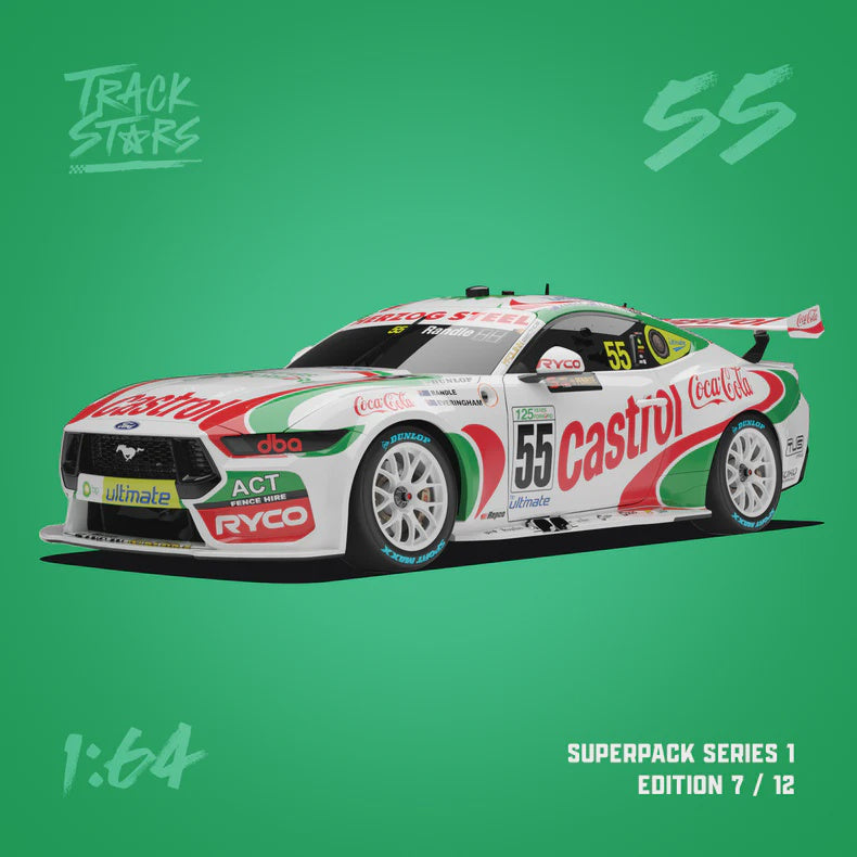 TrackStars Tickford Racing #55 Ford Mustang GT Supercar - 2024 Sandown 500 Retro Livery - Thomas Randle / Tyler Everingham, 1:64 Scale Diecast Car