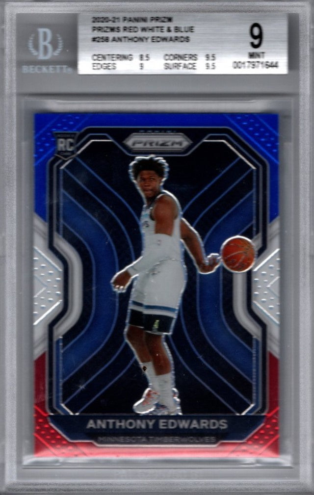 Anthony Edwards, RC, Red White Blue Prizm, 2020-21 Panini Prizm Basketball NBA, BGS 9