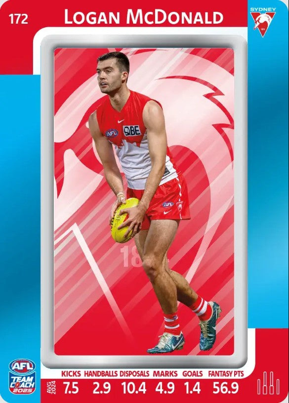 Logan McDonald, #172, Blue Parallel, 2025 Teamcoach AFL