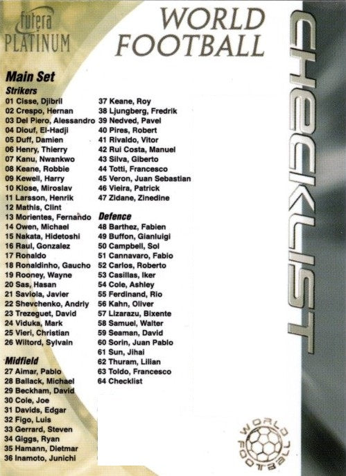 2003 Futera Platinum, World Football, Soccer Set