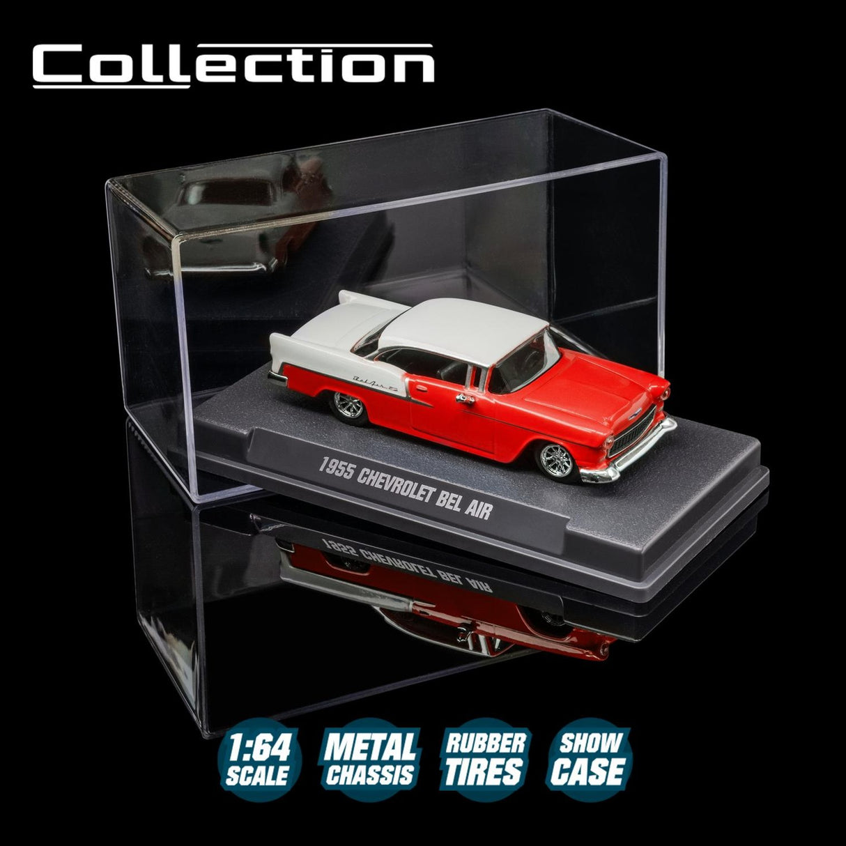 1955 Chevrolet Bel Air - Red/White - Majorette: Collection Deluxe, 1:64 Scale Diecast Car