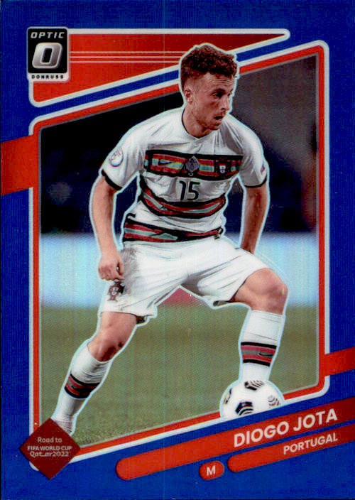 Diogo Jota, Optic Blue Prizm, 2021-22 Panini Donruss Soccer Road To FIFA World Cup Qatar