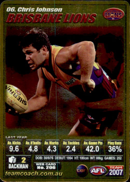 Chris Johnson, Gold, 2007 Teamcoach AFL