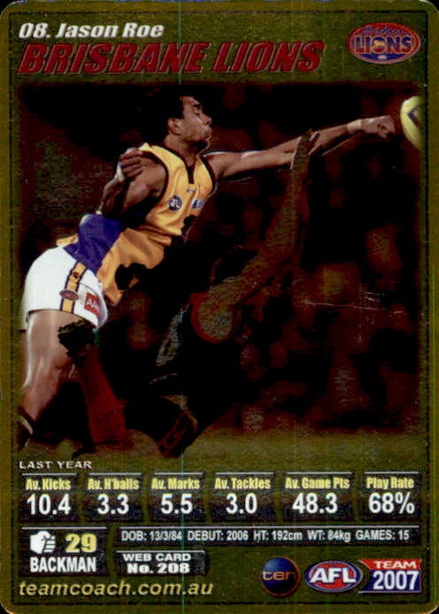 Jason Roe, Gold, 2007 Teamcoach AFL