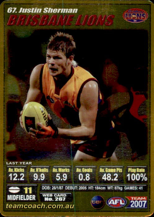 Justin Sherman, Gold, 2007 Teamcoach AFL