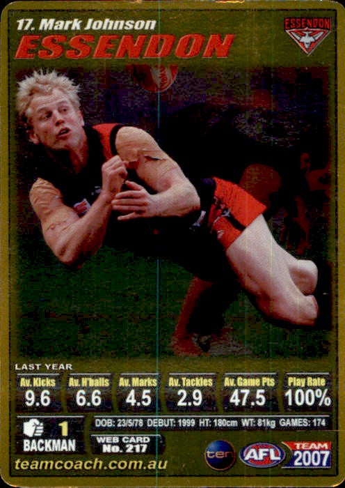 Mark Johnson, Gold, 2007 Teamcoach AFL