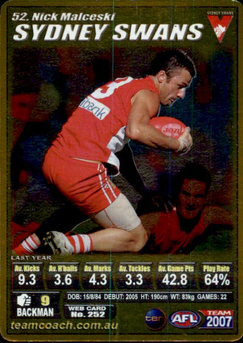 Nick Malceski, Gold, 2007 Teamcoach AFL