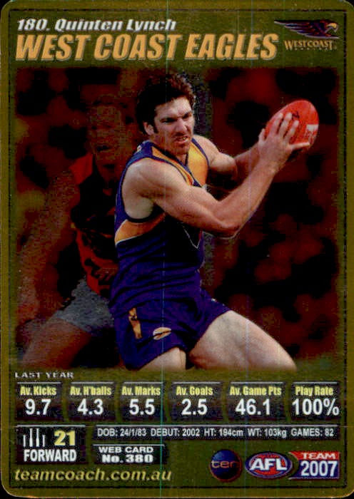 Quinten Lynch, Gold, 2007 Teamcoach AFL