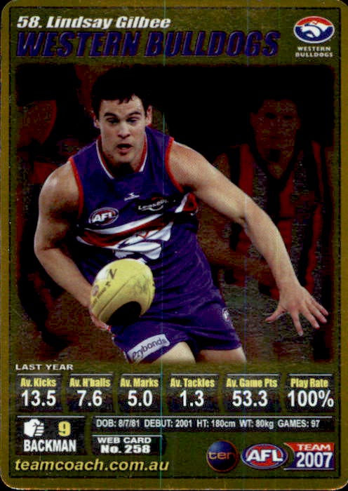 Lindsay Gilbee, Gold, 2007 Teamcoach AFL