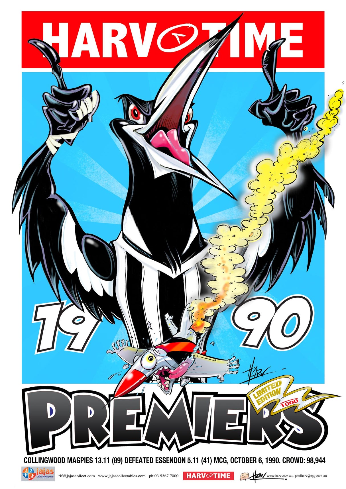 Collingwood Magpies 1990 AFL Premiership Poster, Harv Time