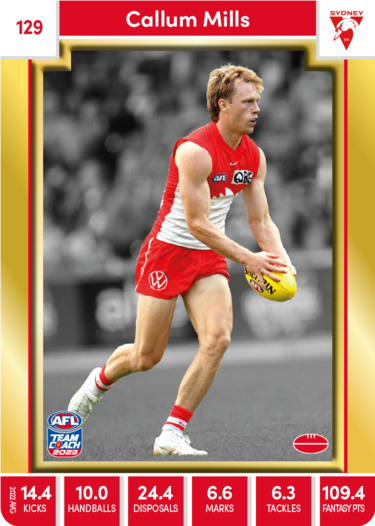 Callum Mills, 129, Gold Parallel, 2023 Teamcoach AFL