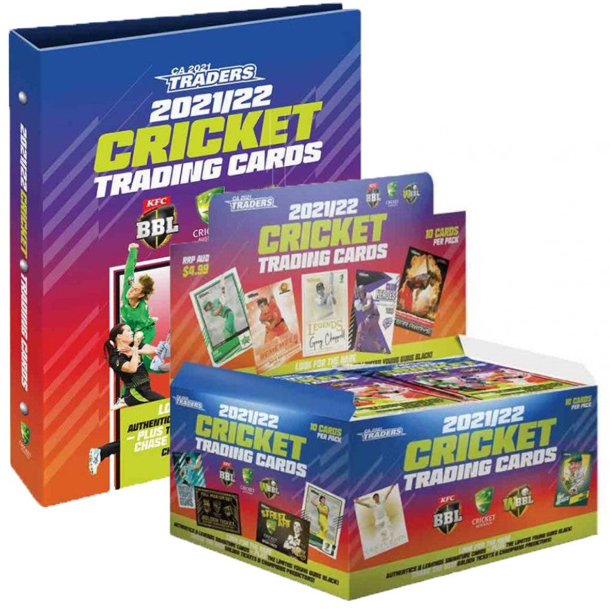 BOX & ALBUM COMBO: 2021-22 TLA Traders Cricket Australia and BBL Trading Cards