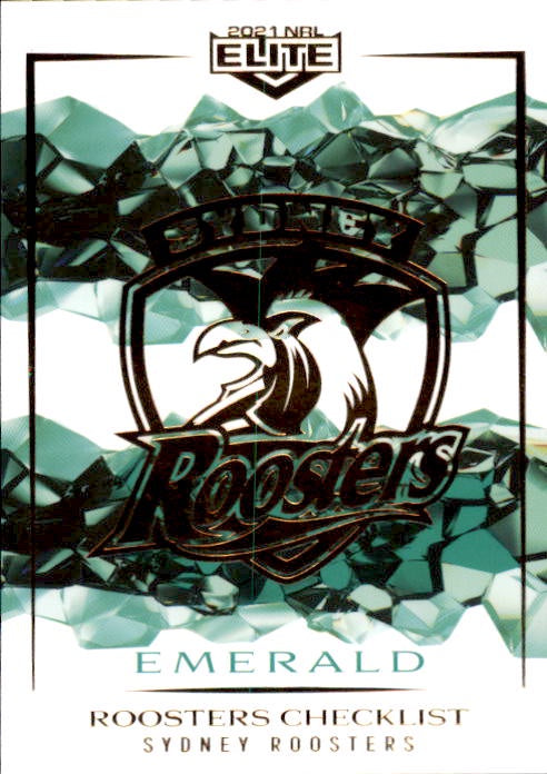 Sydney Roosters Checklist, #01/10, Emerald Mojo, 2021 TLA Elite NRL Rugby League