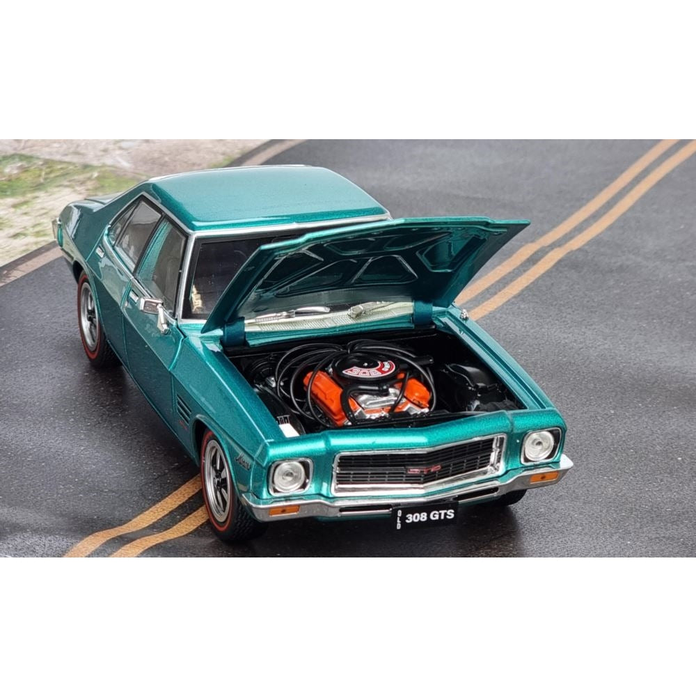 GOLD RIMS: Turquoise Holden HQ GTS 4 Door Monaro, 308 GTS, 1:24 Diecast Car