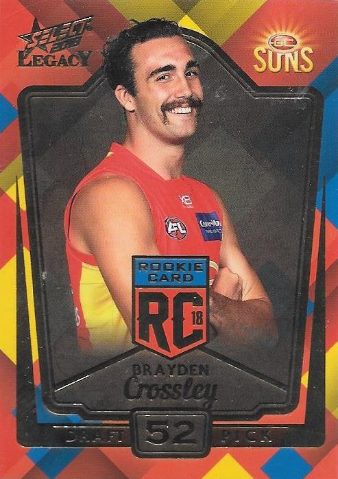 No 001, Brayden Crossley, Rookies RC, 2018 Select AFL Legacy