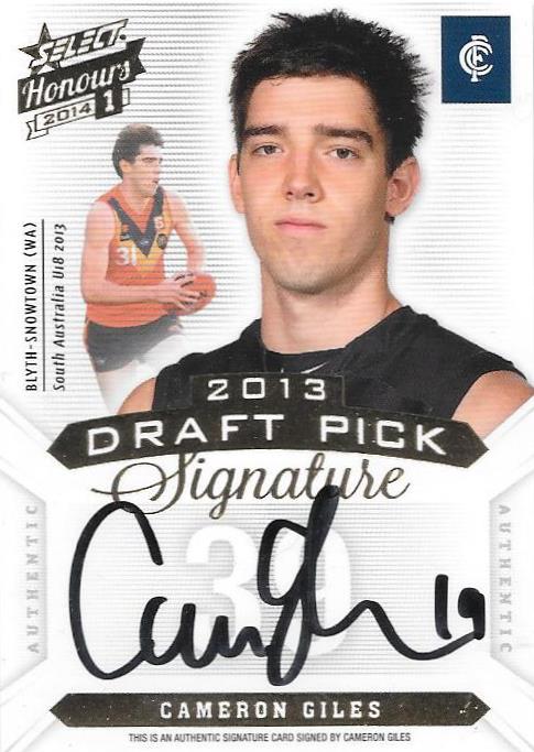 Cameron Giles, Draft Pick Signature, 2014 Select AFL Honours 1