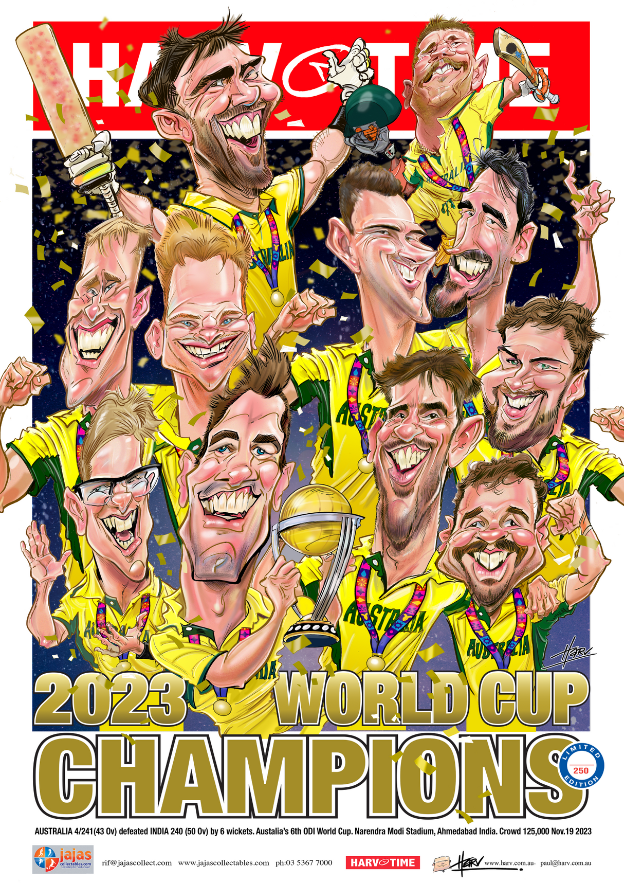 Australia, 2023 Cricket ODI World Cup Champions, Harv Time Poster