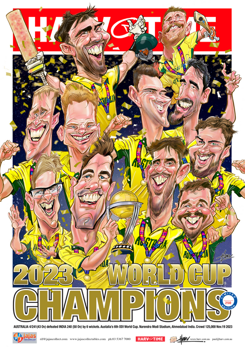 Australia, 2023 Cricket ODI World Cup Champions, Harv Time Poster