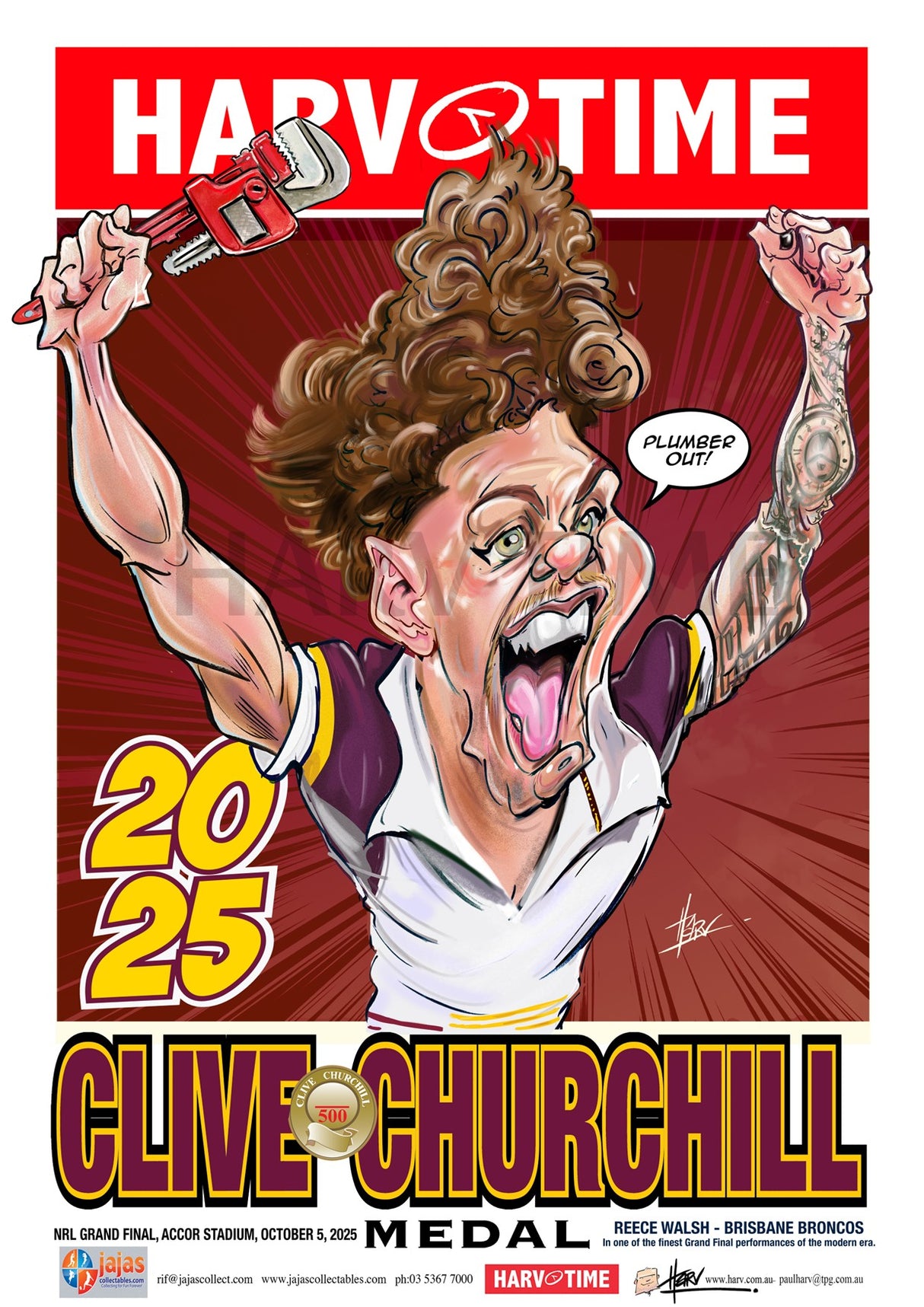 Reece Walsh, 2025 Churchill Medallist, Harv Time Poster