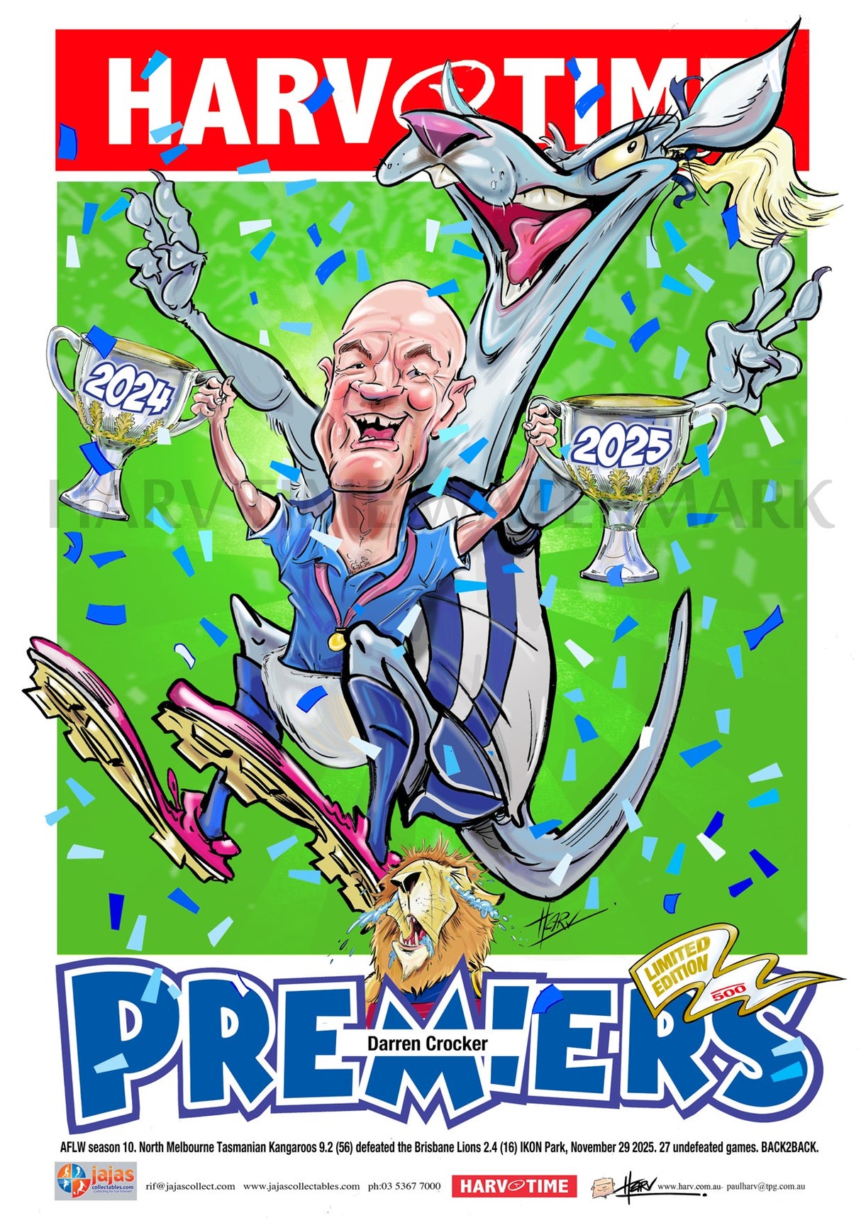 North Melbourne Tasmanian Kangaroos 2025 AFLW Premiers, Harv Time Poster