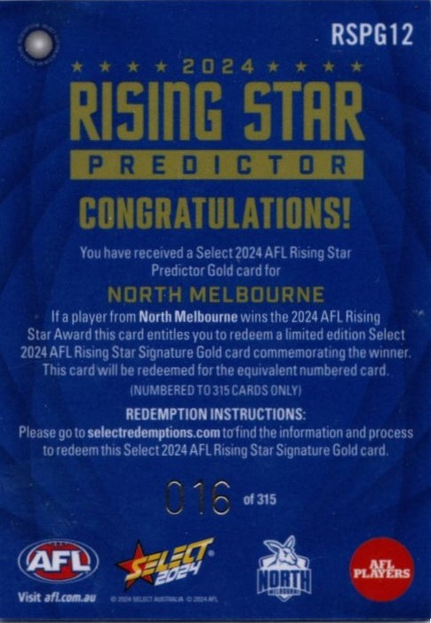 North Melbourne Kangaroos, Rising Star Gold Predictor, 2024 Select AFL Footy Stars
