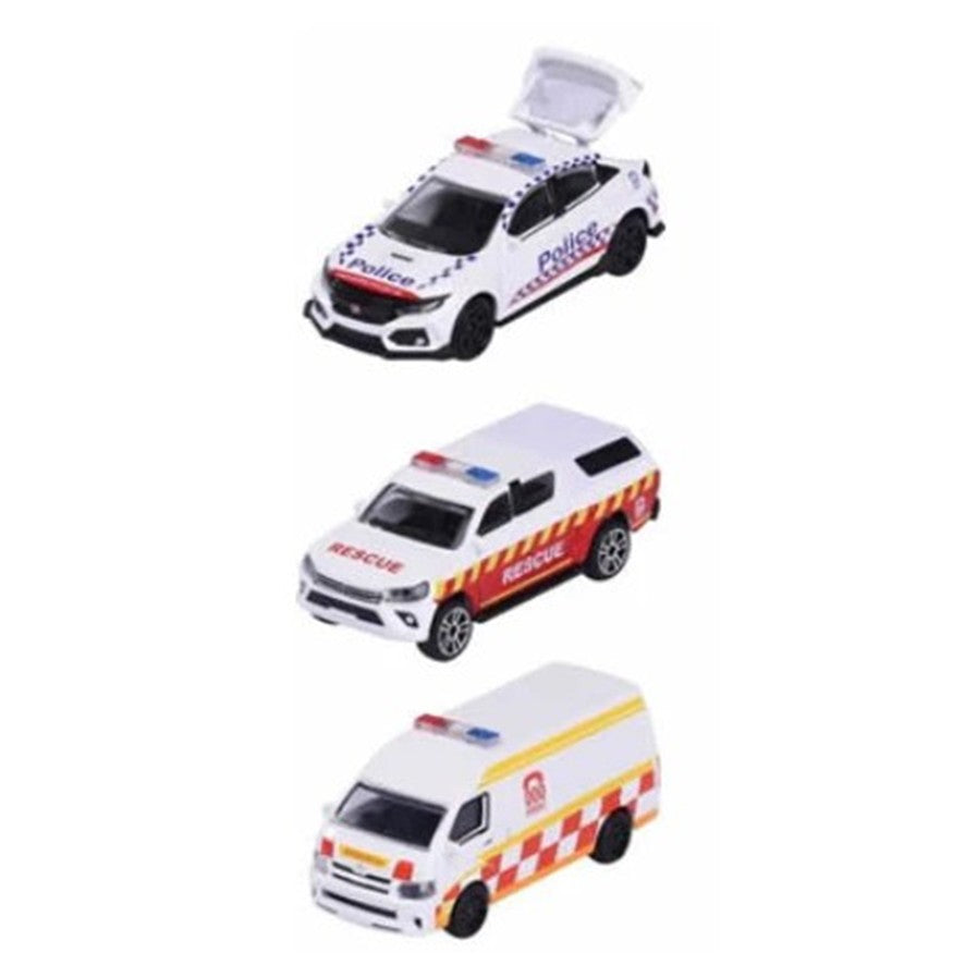 Majorette - Australian Triple Zero 3 Piece Vehicle Set, 1:64 Scale Diecast Cars