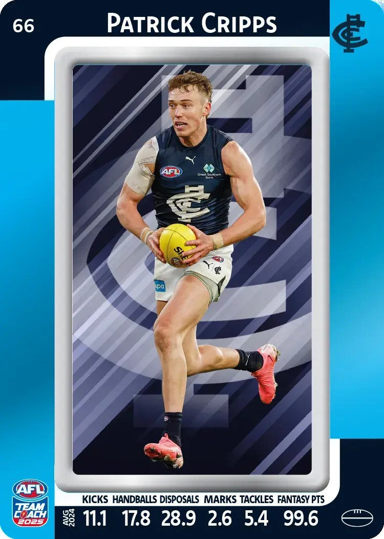 Patrick Cripps, #66, Blue Parallel, 2025 Teamcoach AFL