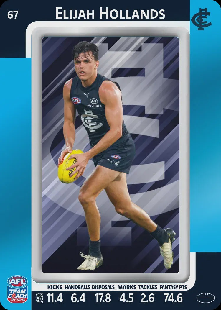 Elijah Hollands, #67, Blue Parallel, 2025 Teamcoach AFL
