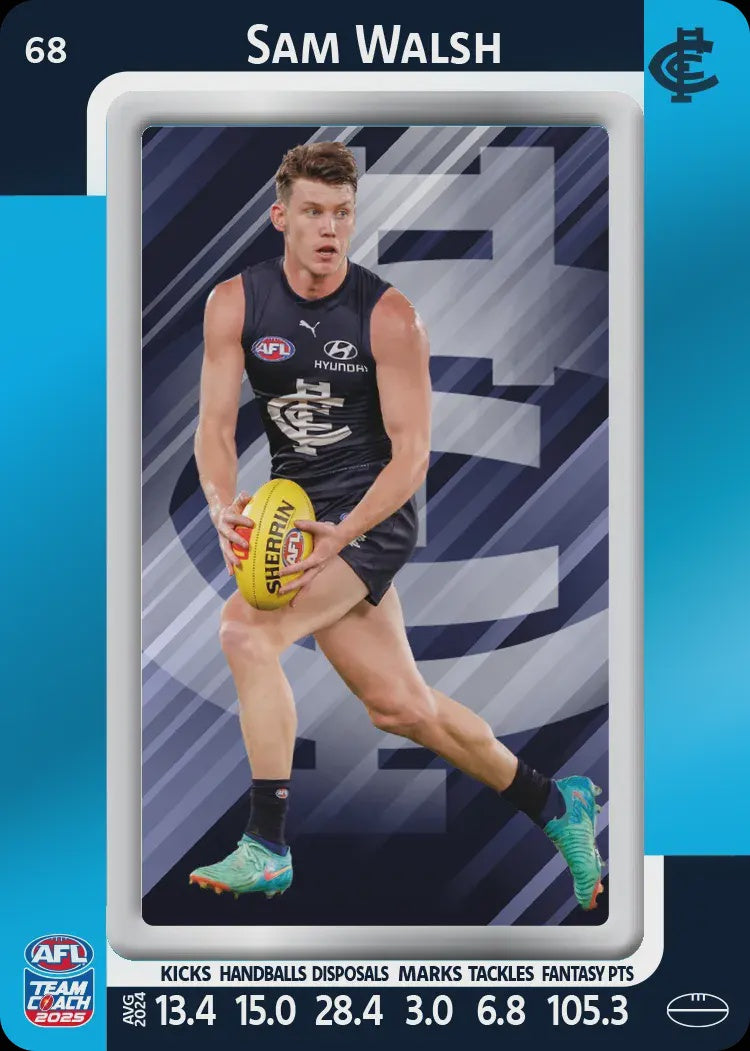 Sam Walsh, #68, Blue Parallel, 2025 Teamcoach AFL