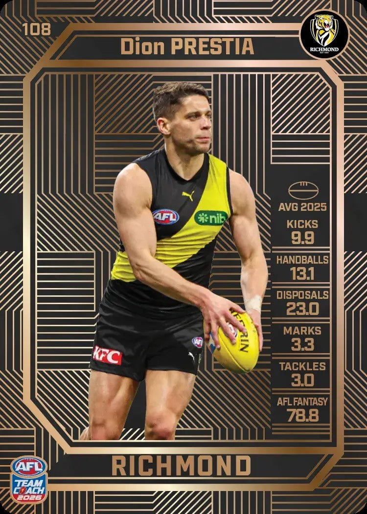 Dion Prestia, #108, Bronze, 2026 Teamcoach AFL