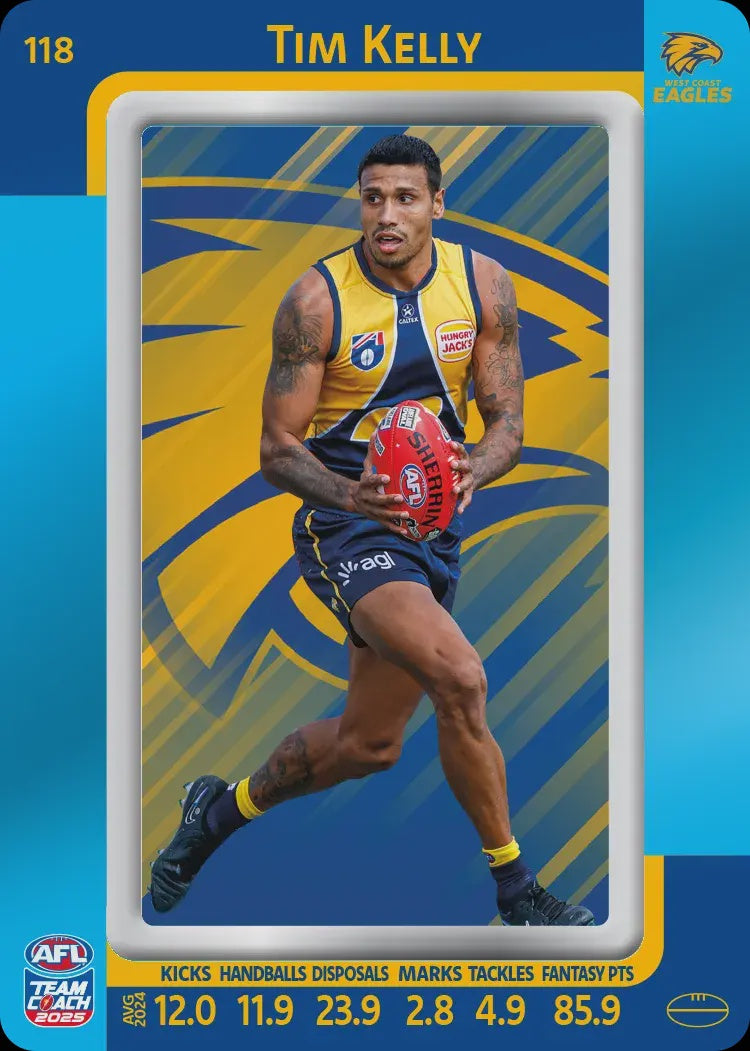 Tim Kelly, #118, Blue Parallel, 2025 Teamcoach AFL